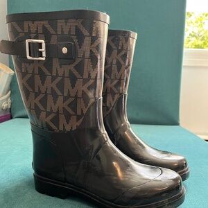 Michael Kors Women's Rain Boots Size 10 Black Rubber- MK Monogram Pattern